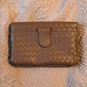 Sophisticated Brown Woven Leather Wristlet